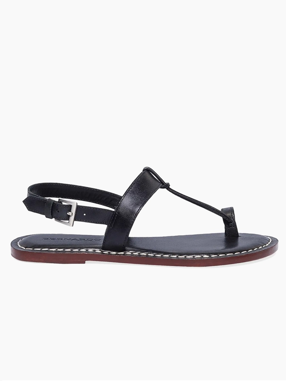 Bernardo Maverick 2 Black Leather Toe Ring Ankle Strap Flat Sandals Size 8
